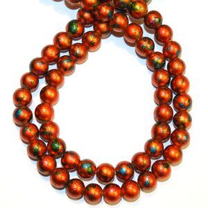 DIY Beads Orange Metallic Multicolor Graffiti Drawbench 8mm Round Glass 31" 4263